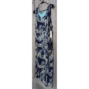Robbie Bee Plus Size Textured Side-Tie Maxi Dress, Navy/Multi, Size 3X‎ NWT